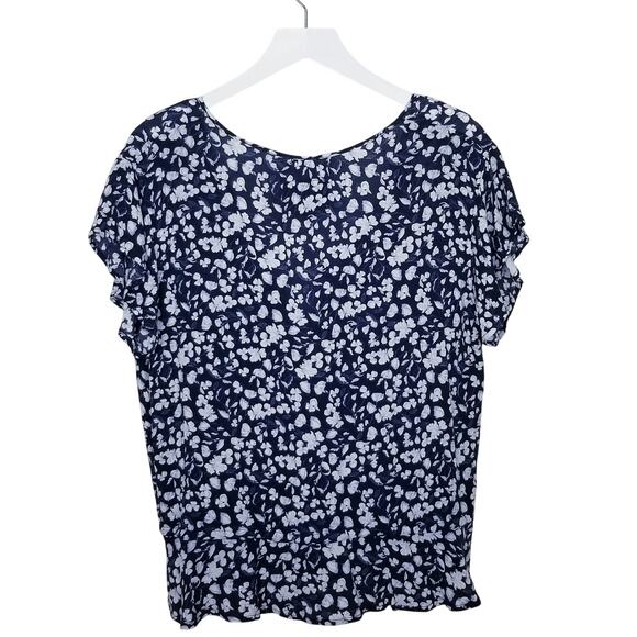 RAILS Navy White Floral Blouse Peplum Tie Waist Flutter Sleeves Size M - Picture 3 of 6